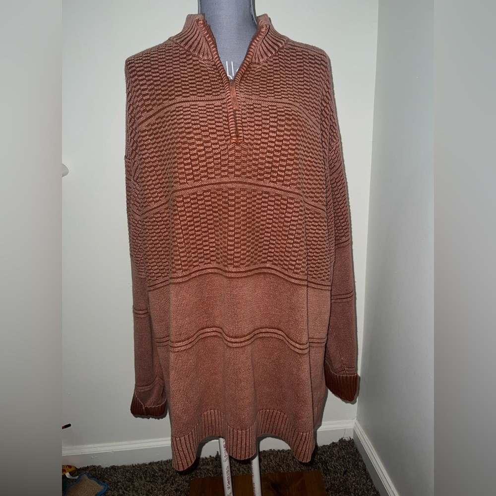 Orange Cowl Neck Sweater with Textured Design